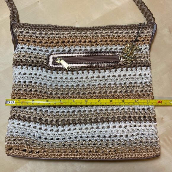 Luxy Crochet Stripe Shoulder Bag – Braided Strap, Neutral Boho Colors - Picture 4 of 9